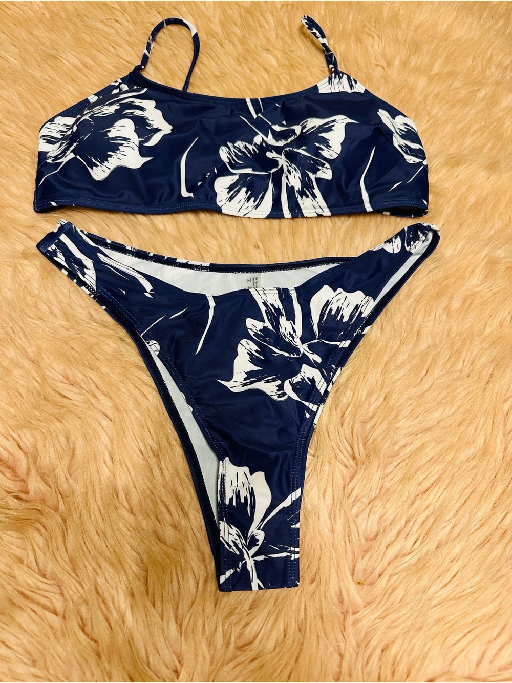 Beautiful Navy Blue & White Floral Two-Piece Bikini Set